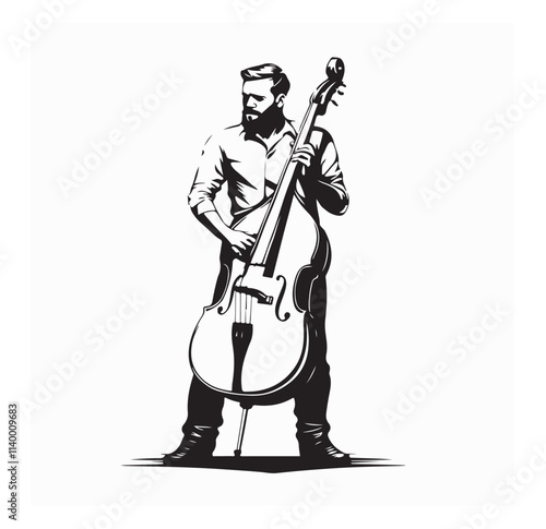 Double Bass Player Image vector isolated on white background.