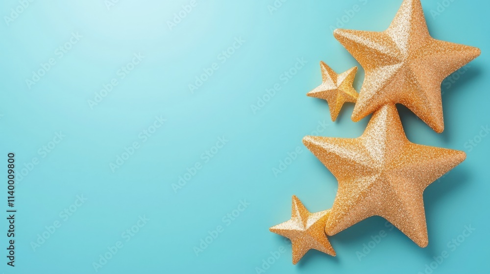 Festive Gold Glitter Stars on Blue Background Christmas New Year Holiday Decor Festive Gold Glitter Stars on Blue Background Christmas New Year Holiday Decor