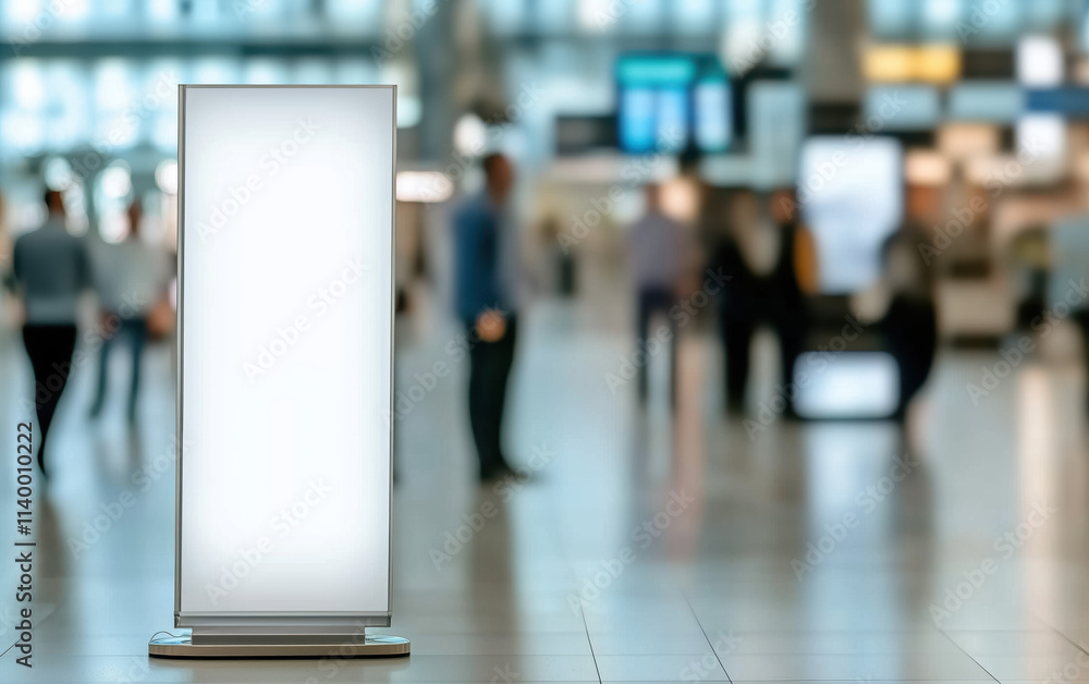 Empty display stand in a busy airport terminal during daylight hours. This scene captures a busy airport environment with modern architecture, emphasizing contemporary advertising technology. Empty display stand in a busy airport terminal during daylight hours. This scene captures a busy airport environment with modern architecture, emphasizing contemporary advertising technology.