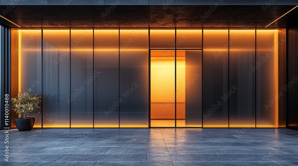 Fototapeta premium A building with a large window and a door