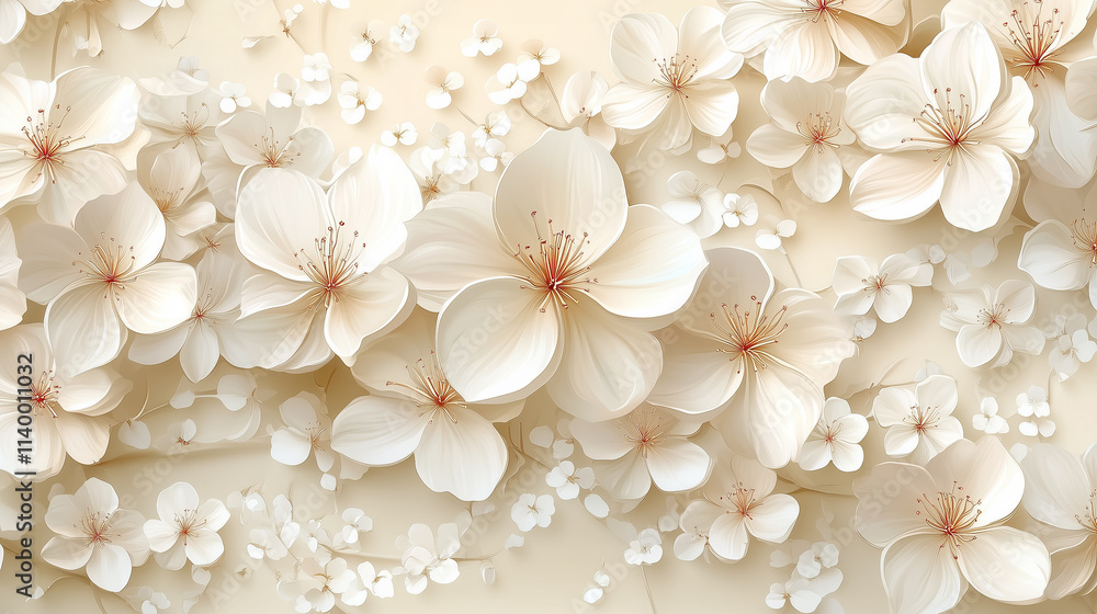 A serene background featuring oversized voluminous roses and peonies in soft pastel tones on a creamy white background, with subtle shadows for depth A serene background featuring oversized voluminous roses and peonies in soft pastel tones on a creamy white background, with subtle shadows for depth