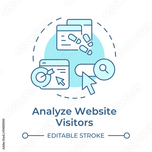 Analyze website visitors soft blue concept icon. Behavior and demographics of online customers. Round shape line illustration. Abstract idea. Graphic design. Easy to use in presentation