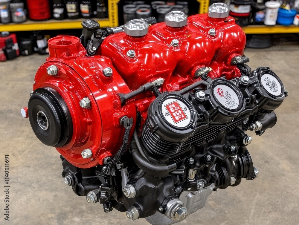 Powerful Red Engine with Integrated Pump System Powerful Red Engine with Integrated Pump System