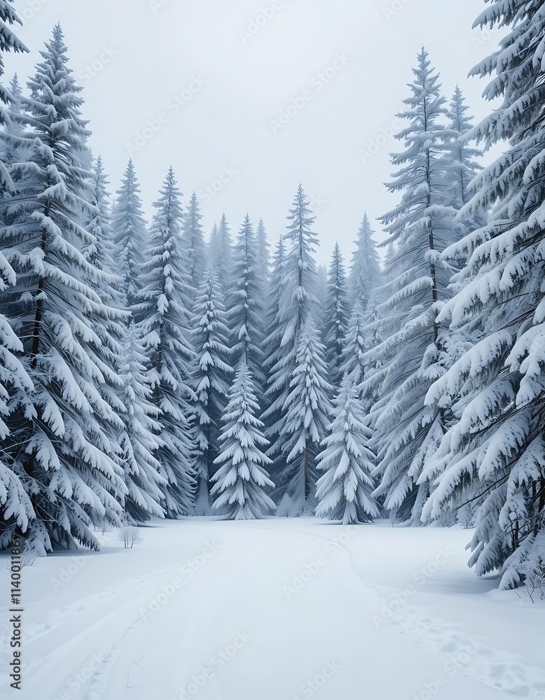 A snowy forest in a flat winter landscape style A snowy forest in a flat winter landscape style