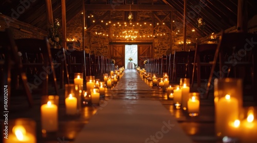 Romantic wedding ceremony rustic barn candlelit ambiance cozy interior intimate view celebration of love