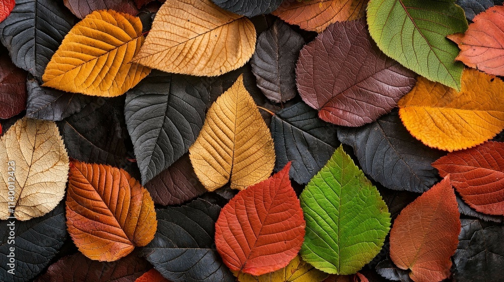 background concept. Colorful autumn leaves arranged in a vibrant, textured pattern on the ground. background concept. Colorful autumn leaves arranged in a vibrant, textured pattern on the ground.