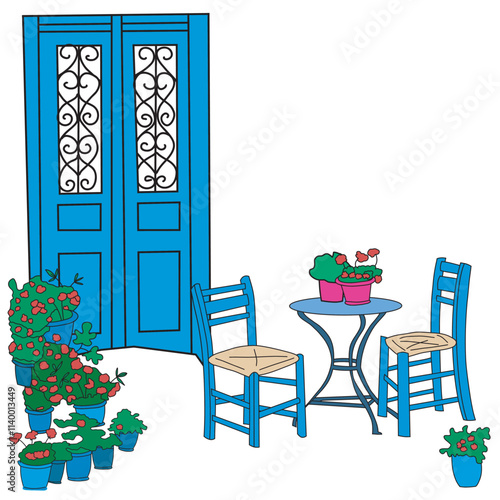 table and chairs in the garden