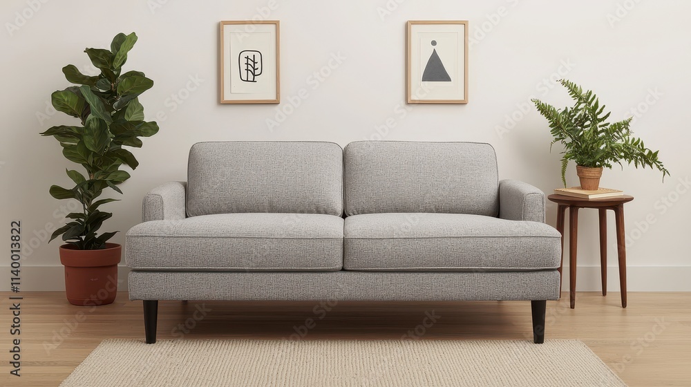 Modern Living Room Interior Design with Gray Sofa and Plants Modern Living Room Interior Design with Gray Sofa and Plants