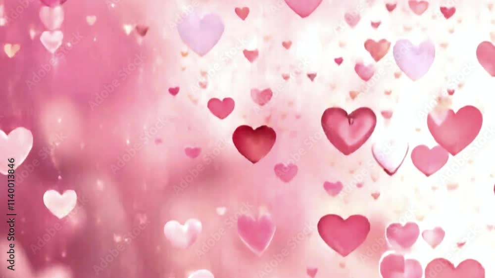 Background animation of many falling red hearts, Valentine's Day concept. Background animation of many falling red hearts, Valentine's Day concept.