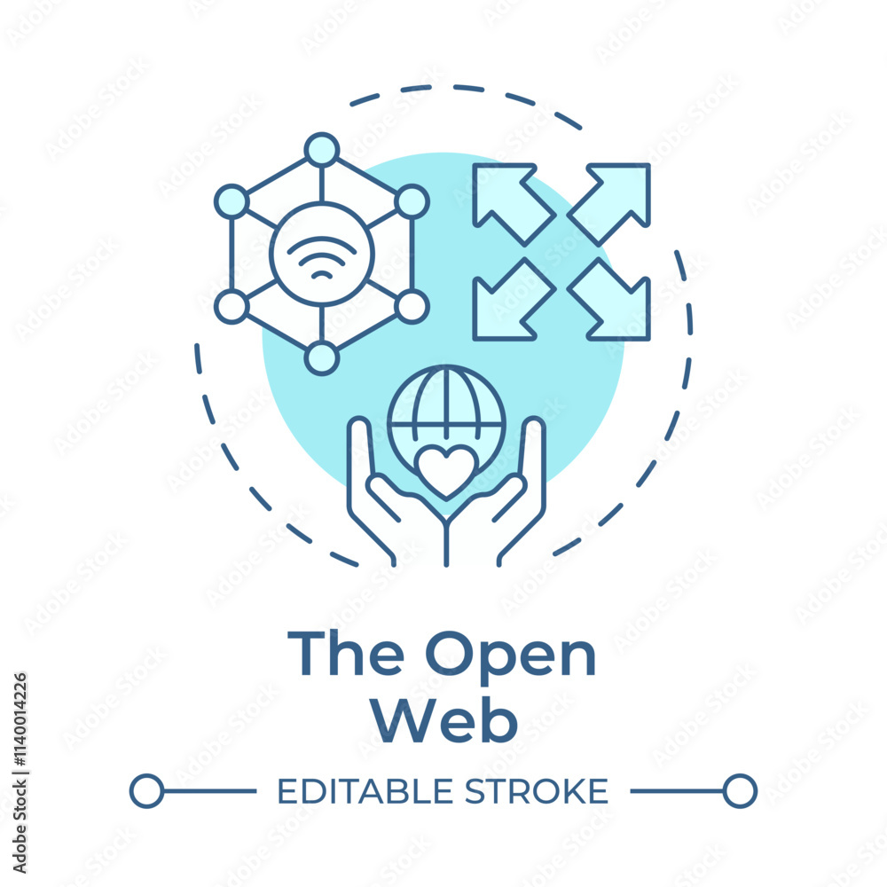 Obraz premium Open web soft blue concept icon. Networks and platforms accessible to anyone. Digital experience. Round shape line illustration. Abstract idea. Graphic design. Easy to use in presentation