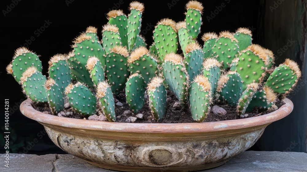 Vibrant assortment of cacti in a rustic pot showcasing desert plant life and natural beauty indoors or outdoors Vibrant assortment of cacti in a rustic pot showcasing desert plant life and natural beauty indoors or outdoors