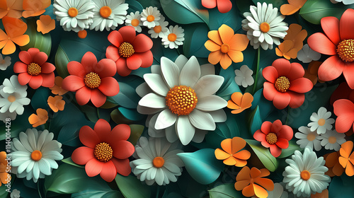 Wallpaper Mural A seamless pattern of spring flowers with 3D textures and volumetric shadows on a pastel background Torontodigital.ca
