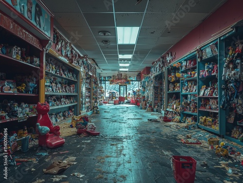 Abandoned toy store interior slung derelict forsaken outcast photo