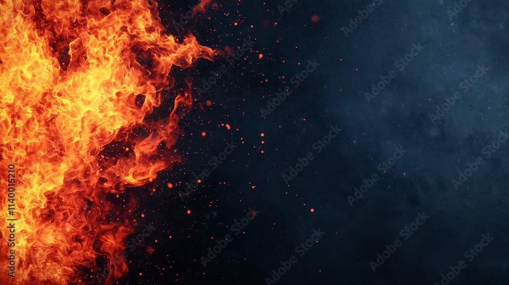 Fiery Inferno Blaze Burning Against Dark Background Fiery Inferno Blaze Burning Against Dark Background