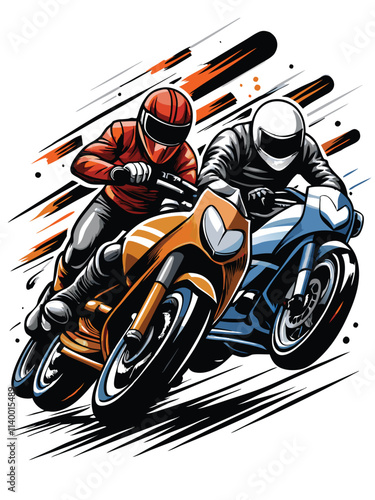A dynamic shot of a motorcycle racer skillfully overtaking a rival competitor at high speed during a race, showcasing intense focus and competitive spirit.