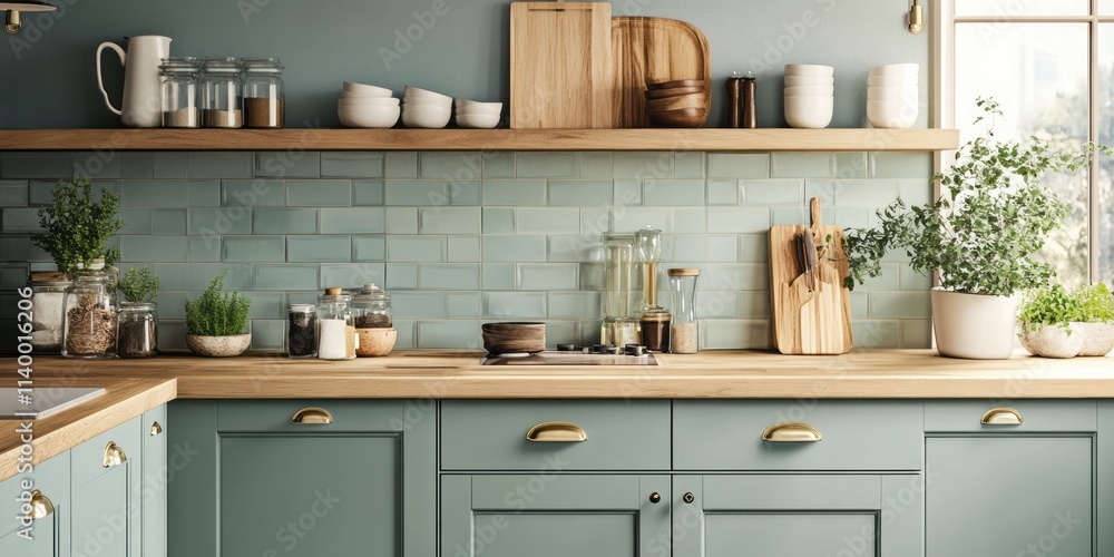 Stylish Modern Kitchen With Wooden Accents And Greenery Stylish Modern Kitchen With Wooden Accents And Greenery