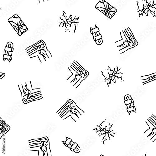 fracture bone break injury vector seamless pattern thin line illustration