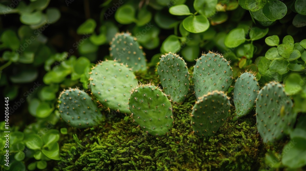 Cactus thriving amidst lush green grass and vibrant foliage creating a serene desert garden atmosphere. Cactus thriving amidst lush green grass and vibrant foliage creating a serene desert garden atmosphere.