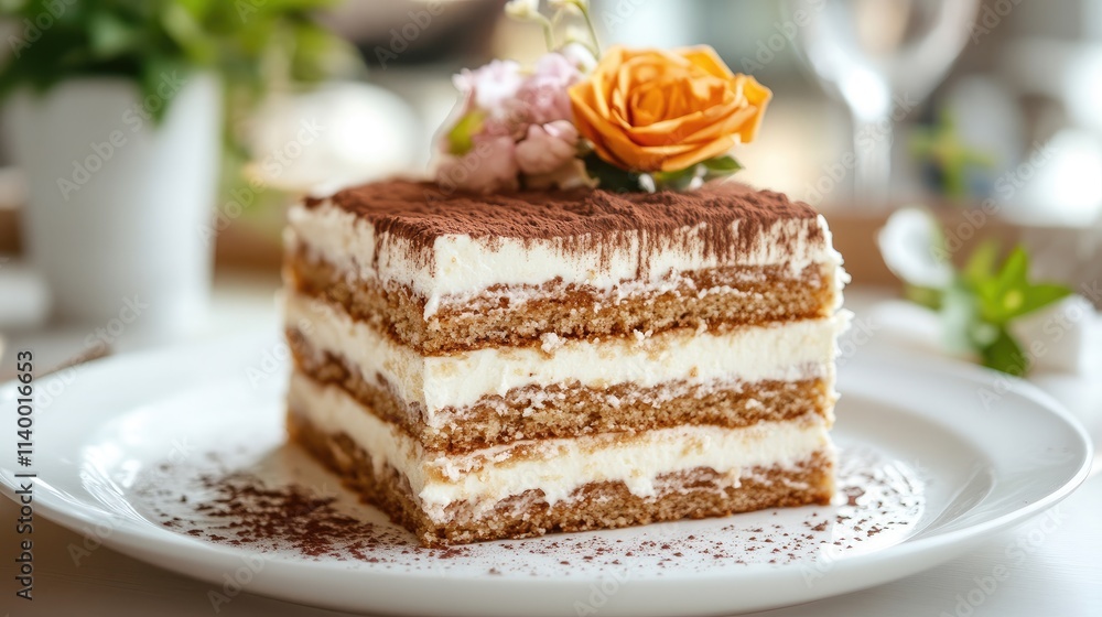 Gourmet dessert artfully plated with elegant floral decoration showcasing exquisite culinary presentation in fine dining setting Gourmet dessert artfully plated with elegant floral decoration showcasing exquisite culinary presentation in fine dining setting