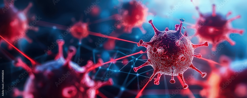 Obraz premium Preventing Cyber Attacks: Cybersecurity for Hacking concept. Vibrant illustration of viruses in a digital environment.