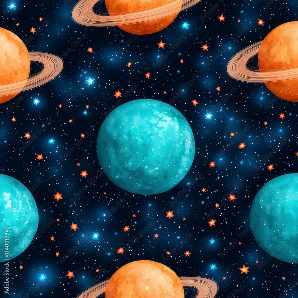 Celestial Symphony Vibrant Planets and Stars Seamless Pattern Celestial Symphony Vibrant Planets and Stars Seamless Pattern