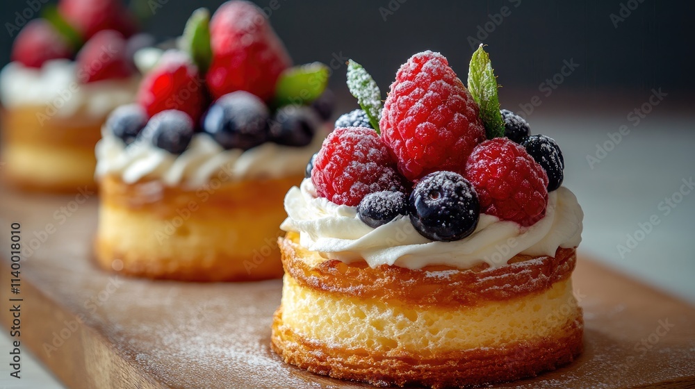 Delicious mini cheesecakes topped with fresh berries and mint on a wooden serving board. Perfect for desserts and celebrations. Delicious mini cheesecakes topped with fresh berries and mint on a wooden serving board. Perfect for desserts and celebrations.