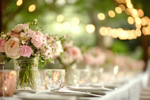 Elegant floral centerpieces at a romantic outdoor wedding garden venue photography beautiful setting intimate atmosphere