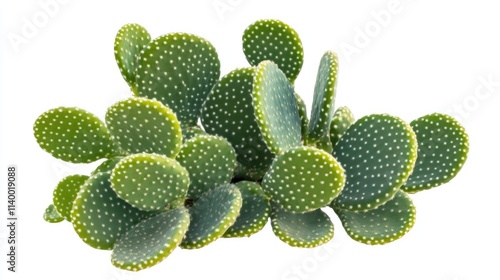 Green cactus with flat pads isolated on white background showcasing detailed textures and vibrant colors ideal for botanical or decor themes. photo