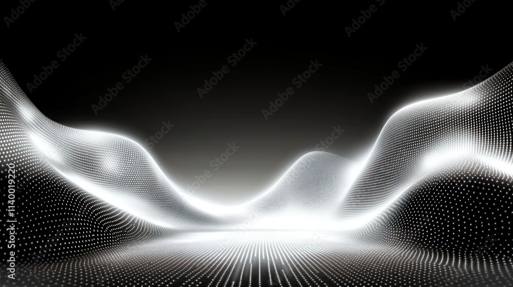 Abstract digital landscape with flowing lines and glowing dots against a dark background. Abstract digital landscape with flowing lines and glowing dots against a dark background.