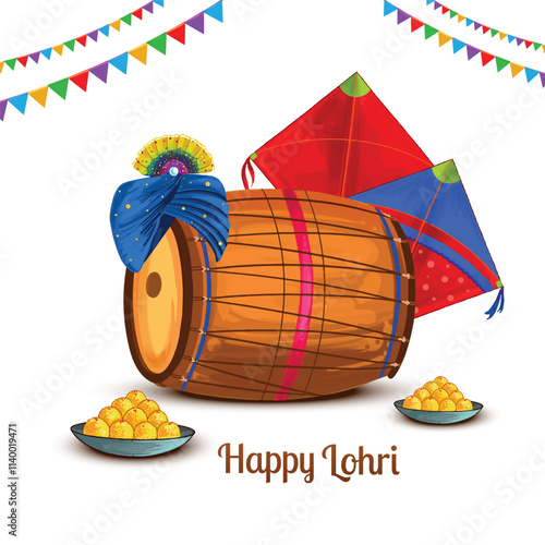 Happy lohri indian festival celebration greeting card background