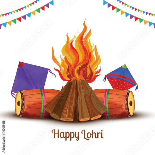 Happy Lohri indian punjabi sikh festival  celebration greeting card background