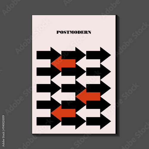 Poster inspired postmodern of vector abstract dynamic symbols with bold geometric shapes, useful for web background, poster art design, magazine front page, hi-tech print, cover artwork.