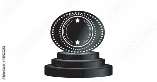 Round logo with stars and cinema films. Eps9 vector illustration. Isolated on white background, Podium for first, second, third place with laurel, number and text. Gold, silver and bronze ranks