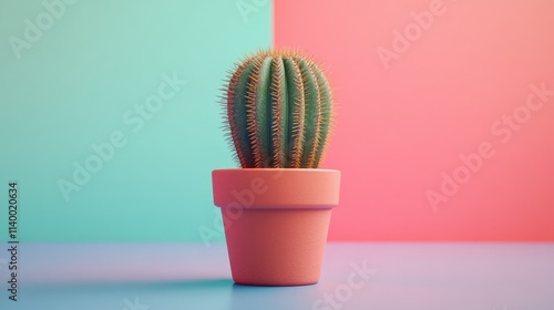 Minimalist Cactus in Pastel Pot with Colorful Background for Modern Home Decor and Plant Lover Aesthetics photo