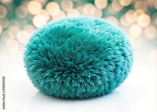 Fluffy round area rug, captured in long exposure photography against a white backdrop. Ideal home décor, soft and plush for bedroom or living room.