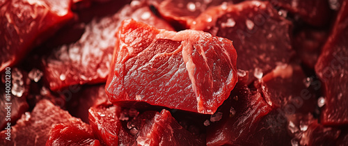 Raw Fresh Red Meat Cuts With Coarse Salt Close-Up
