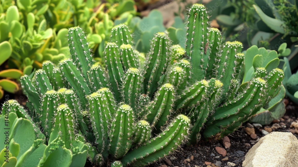 Cactus cluster in soft focus with vibrant green tones and a natural garden background showcasing desert plant life. Cactus cluster in soft focus with vibrant green tones and a natural garden background showcasing desert plant life.