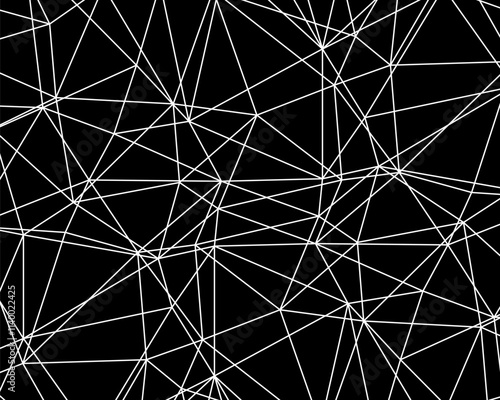 Thin white lines on black background, abstract geometric and polygon line art in low poly design