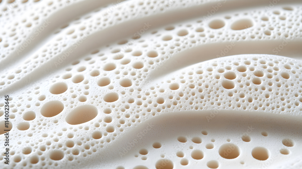 A close-up view of textured foam featuring bubbles and smooth waves, creating a visually appealing pattern in a creamy substance A close-up view of textured foam featuring bubbles and smooth waves, creating a visually appealing pattern in a creamy substance