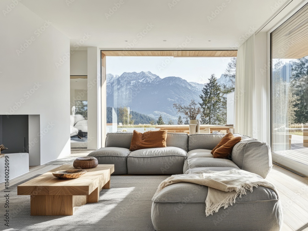 Fototapeta premium Modern Mountain View Living Room Interior Design