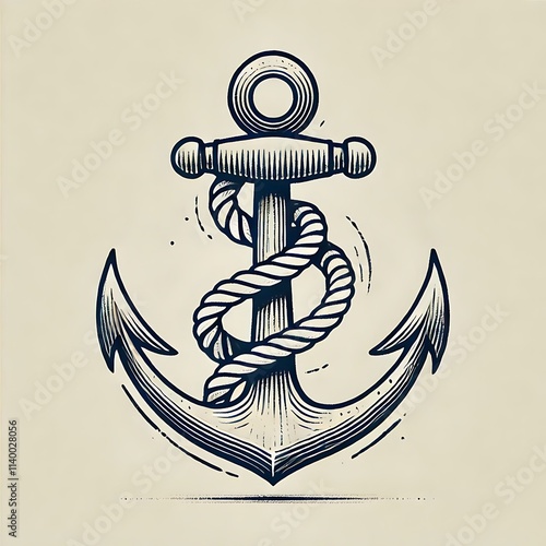 Anchor and Rope Minimalist Design with Defined Lines, Portraying Security and Steadfastness	 photo