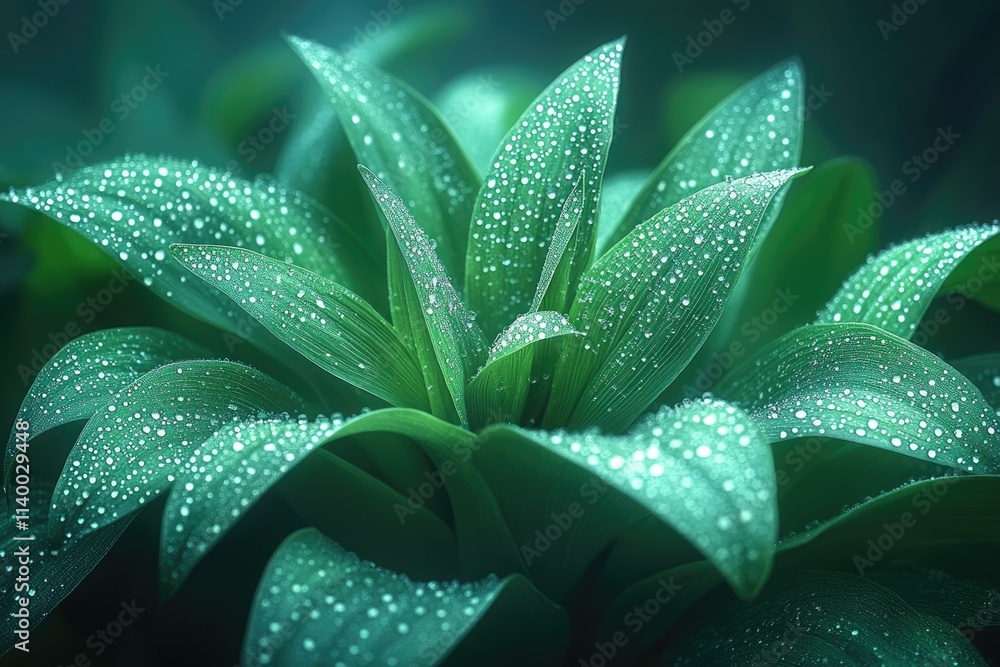 Dew-kissed emerald leaves, lush green foliage, vibrant nature's beauty. Dew-kissed emerald leaves, lush green foliage, vibrant nature's beauty.