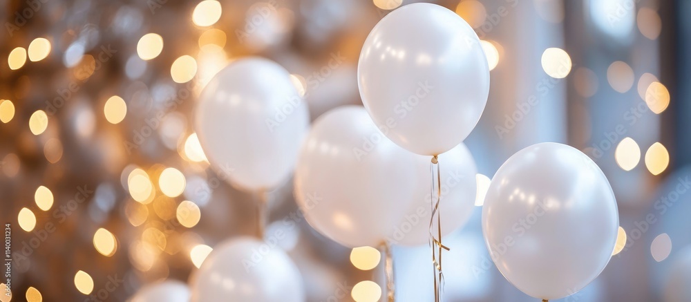 Elegant white balloons adorned with twinkling golden lights creating a festive atmosphere for Christmas celebrations and holiday events Elegant white balloons adorned with twinkling golden lights creating a festive atmosphere for Christmas celebrations and holiday events