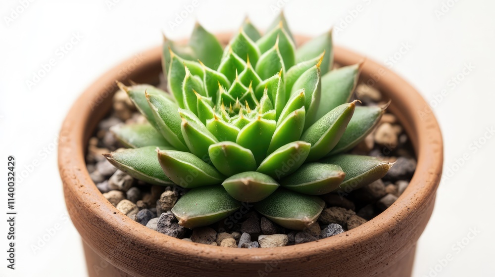 Succulent plant in terracotta pot with decorative pebbles showcasing natural beauty and green foliage in a well-lit setting. Succulent plant in terracotta pot with decorative pebbles showcasing natural beauty and green foliage in a well-lit setting.