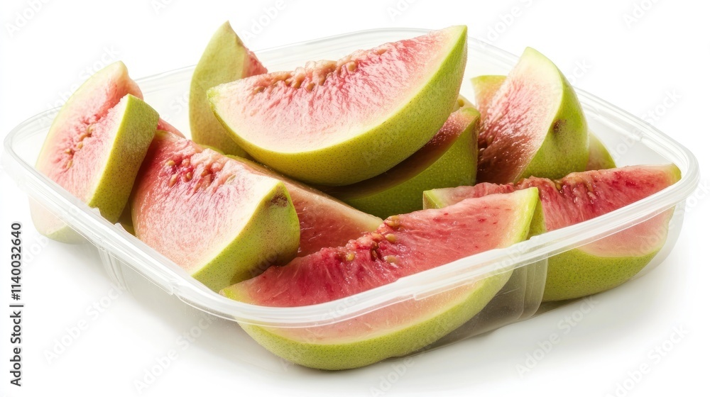 A container filled with fresh, sliced watermelon pieces ready for consumption. A container filled with fresh, sliced watermelon pieces ready for consumption.