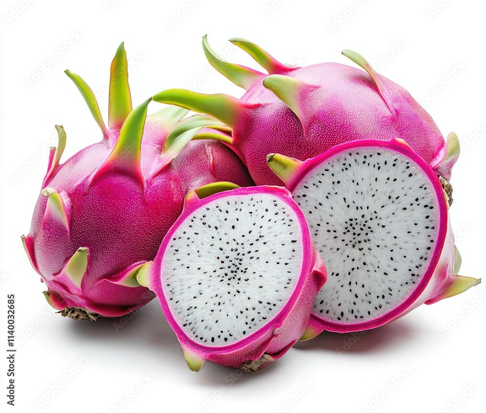 A vibrant display of dragon fruit, showcasing its unique appearance and texture. A vibrant display of dragon fruit, showcasing its unique appearance and texture.
