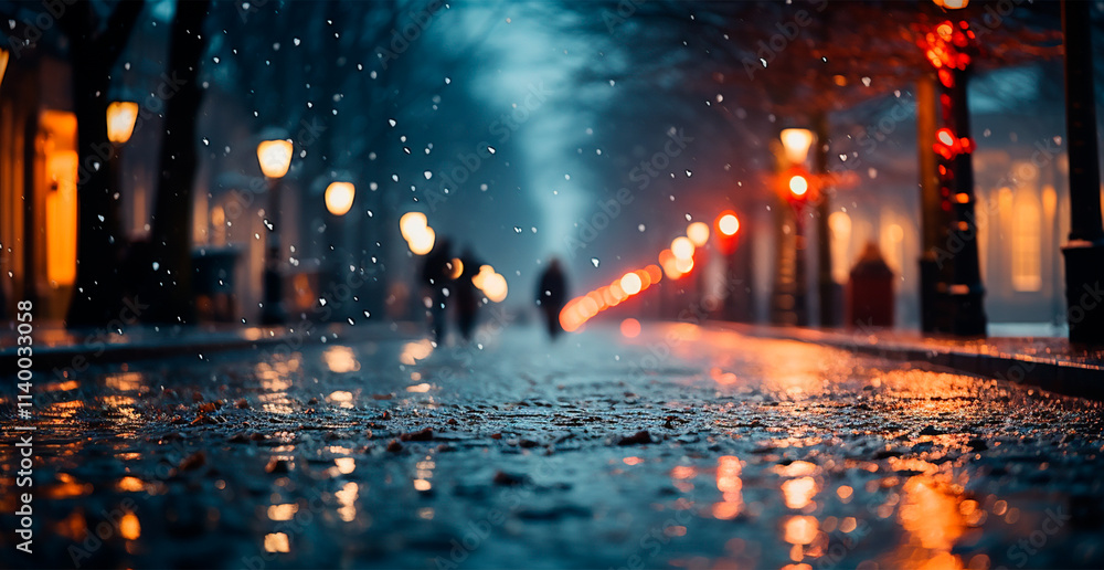 Night snowy Christmas American city Boston, New Year holiday, blurred background - AI generated image Night snowy Christmas American city Boston, New Year holiday, blurred background - AI generated image