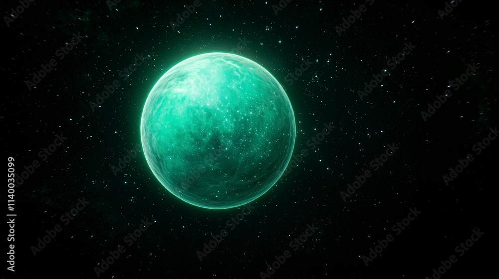 Glowing Green Planet in Dark Nebula Cosmic Space Background Glowing Green Planet in Dark Nebula Cosmic Space Background