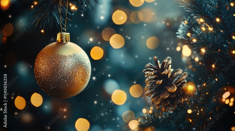 Elegant Christmas decorations with sparkling lights and ornaments creating a festive atmosphere for holiday celebrations and creative layouts. Elegant Christmas decorations with sparkling lights and ornaments creating a festive atmosphere for holiday celebrations and creative layouts.