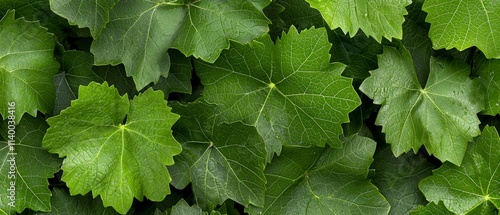 Lush Green Grape Leaves Vine Foliage Nature Texture Background